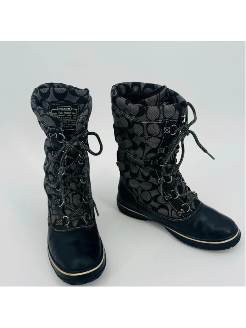 Women's Coach Shaine Black & Grey Monogram Winter Snow Boots Size 7